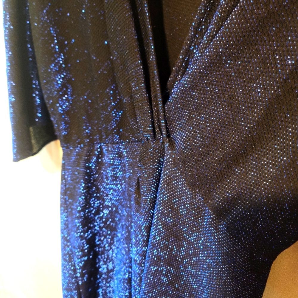 Zara Blue Shimmer Sparkle Lurex V-Neck Crossover Midi Dress Cocktail Size XS - Picture 11 of 13